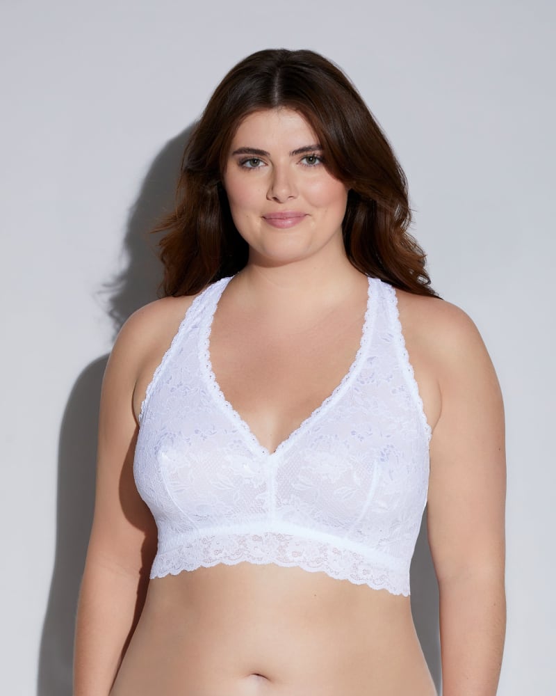 Front of a model wearing a size 1X Racie Racerback Bralette in White by Cosabella. | dia_product_style_image_id:273744